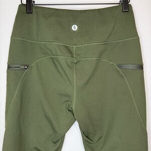 Santini Women’s Olive Green High-Rise Leggings | Size Small | Zipper Pockets